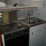 Galley stove, oven and double sink